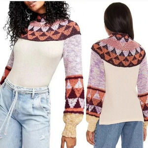 Free People Swit The Small Stuff Mock Neckline Knit Pullover Sweater(M)